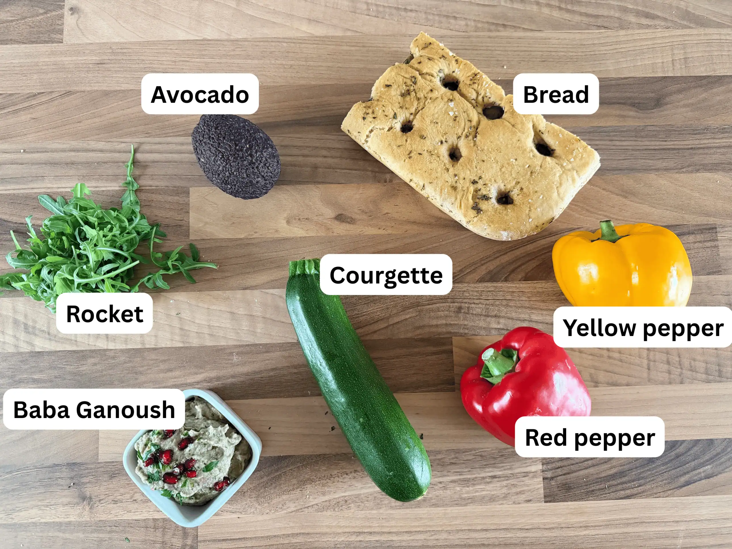 roasted veg and baba ganoush sandwich ingredients