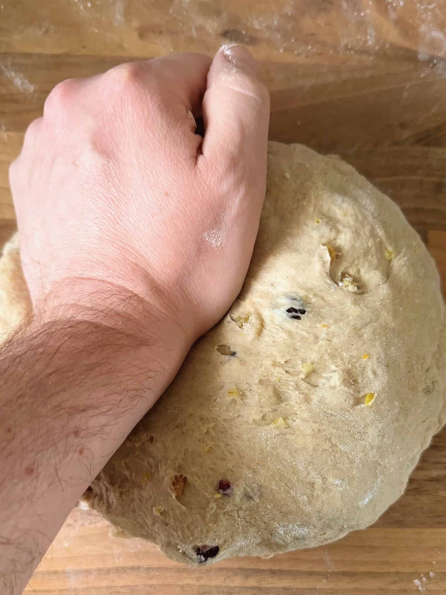 hand kneading dough