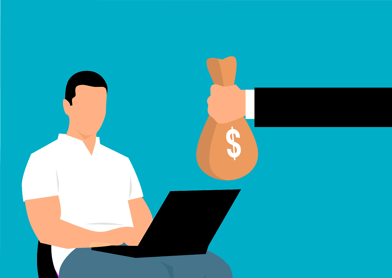 Person with laptop and money bag representing accredited investor status.