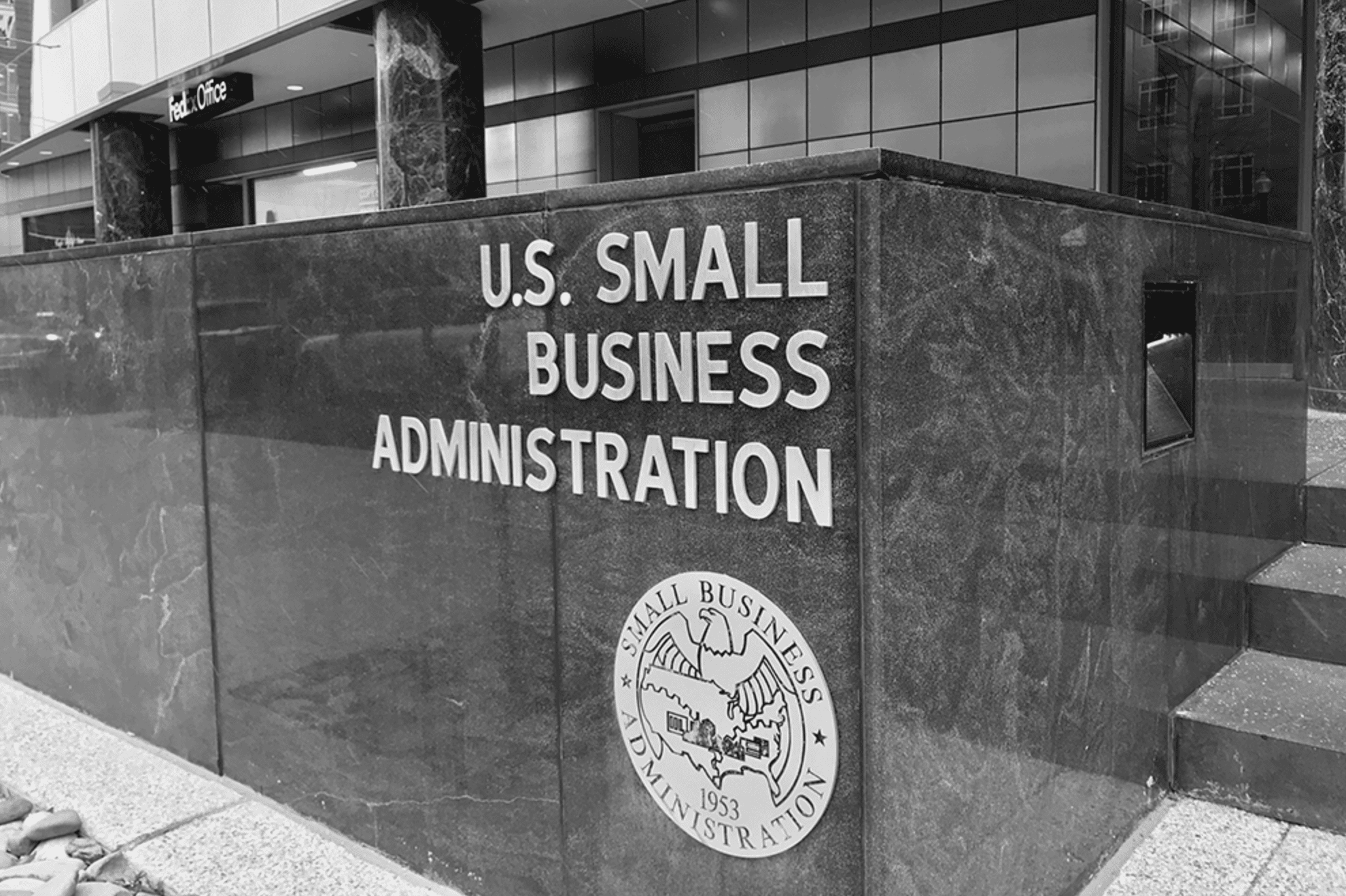 U.S. Small Business Administration office exterior with logo.