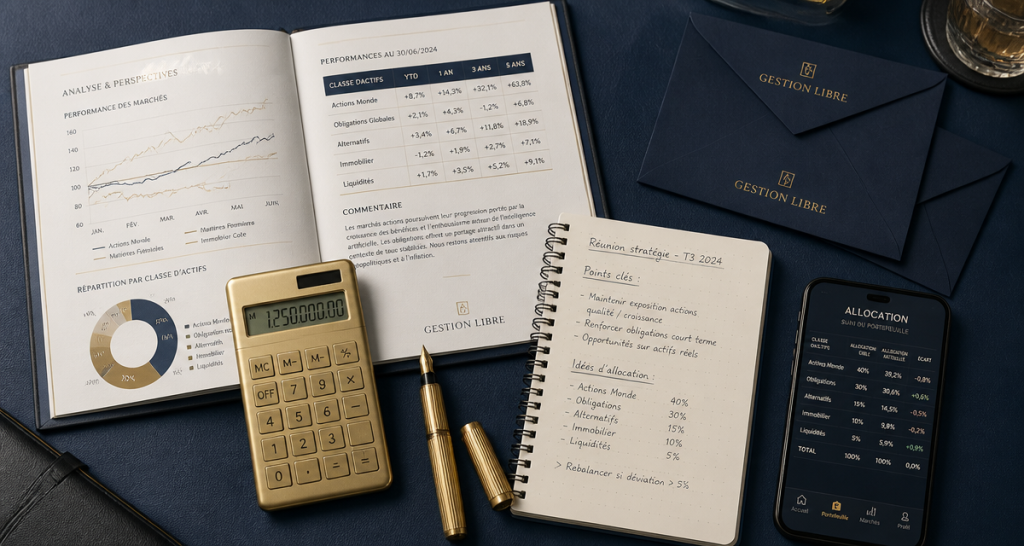 assurance vie gestion libre flat-lay graphique