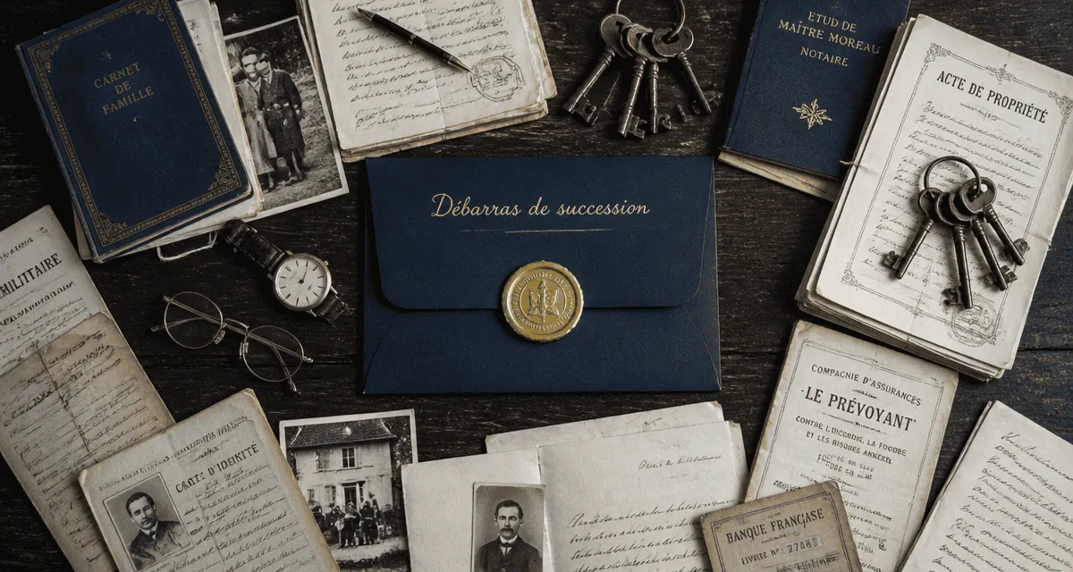 débarras succession table avec documents et objets