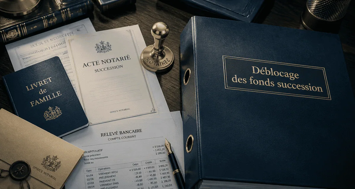 déblocage des fonds succession notaire, documents officiels sur table