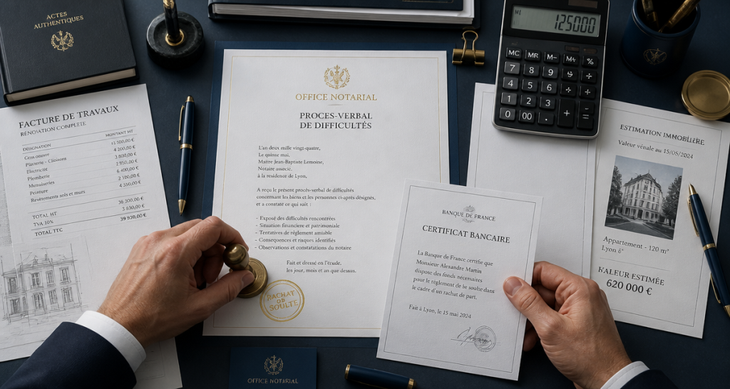 désaccord rachat de soulte documents notaire