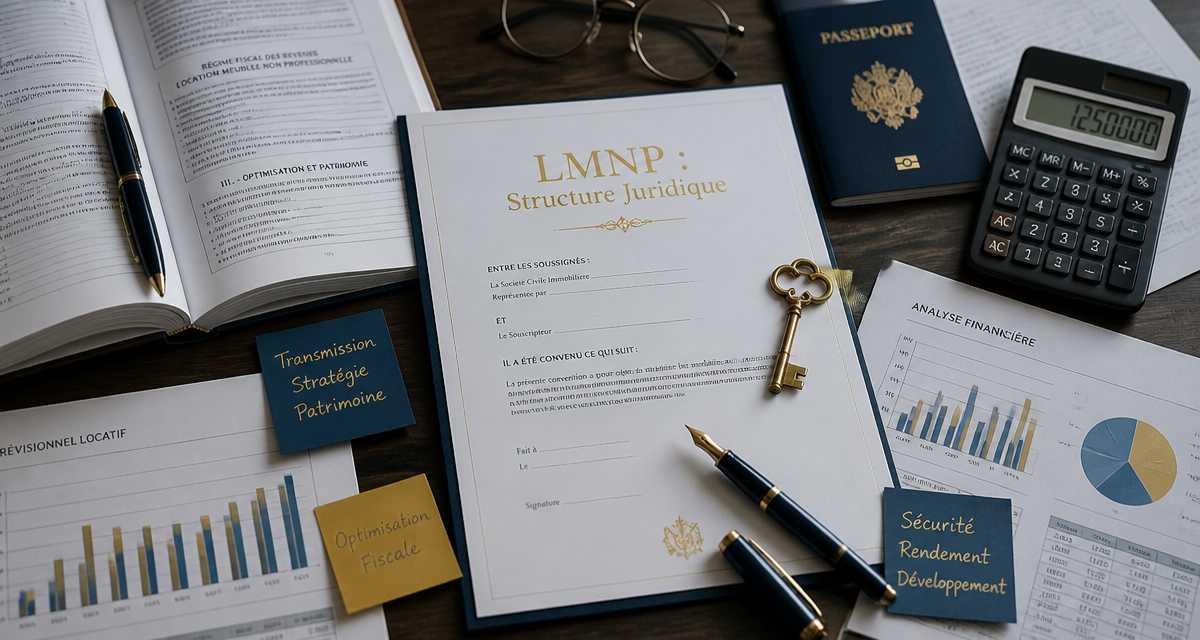 bureau avec dossiers et contrat forme juridique lmnp