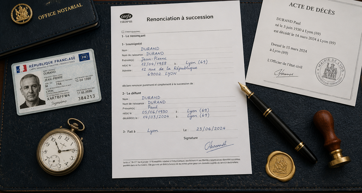 formulaire renonciation à succession Cerfa 15828 05 sur bureau