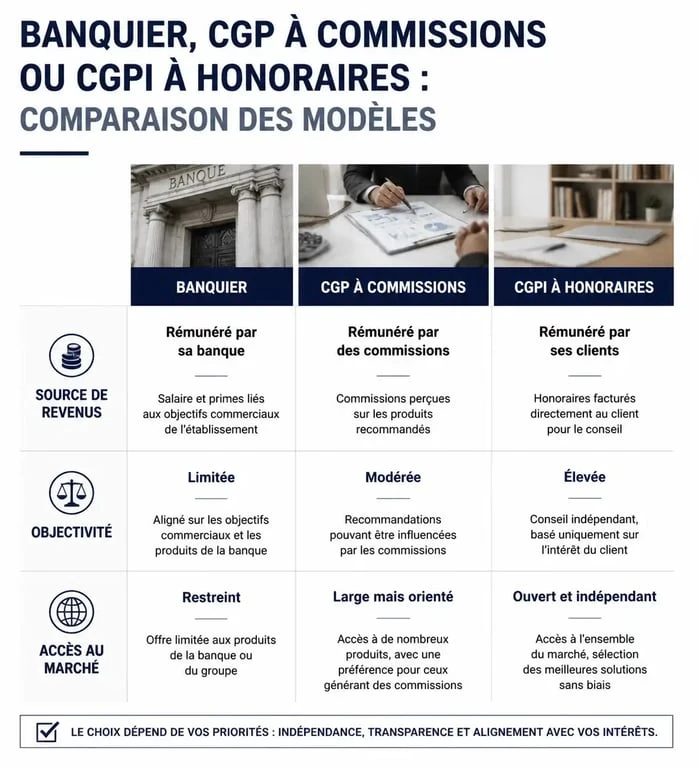 Tableau comparatif des différents types de conseillers en gestion de patrimoine indépendant