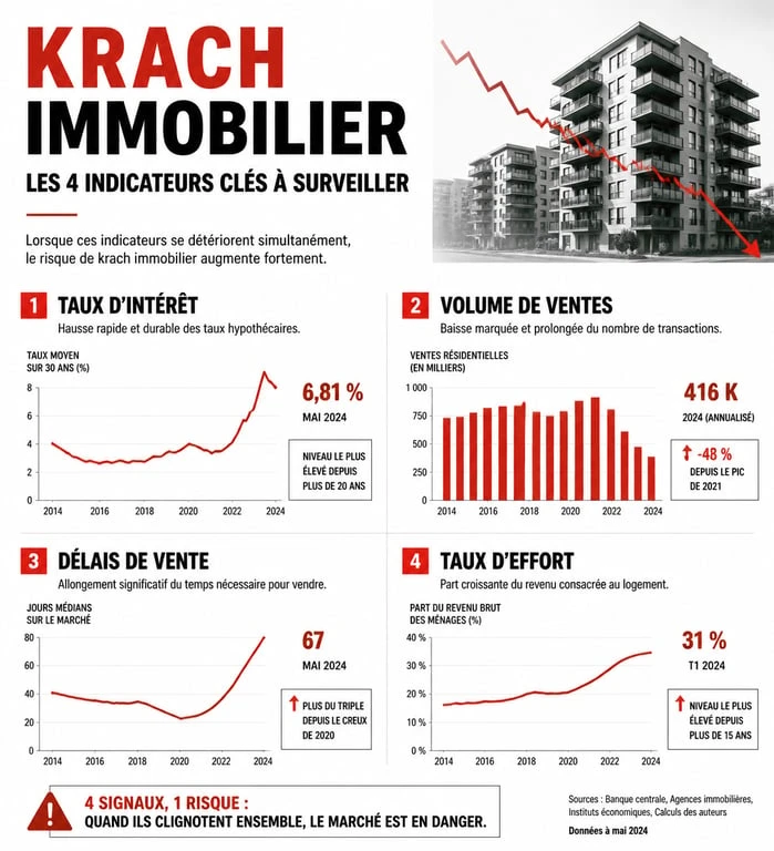 Infographie des indicateurs de risque d'un krach immobilier en France