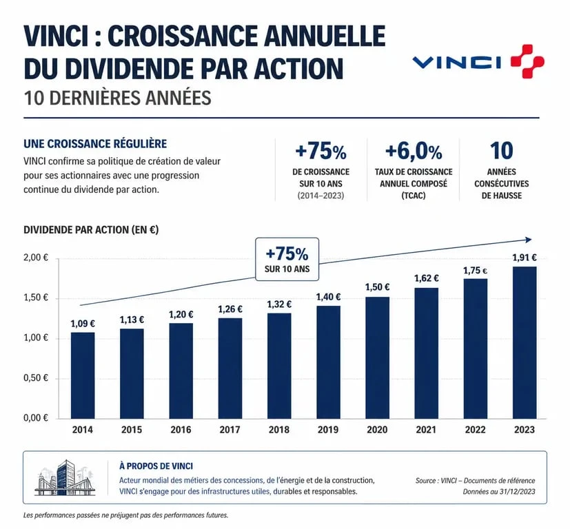 Graphique de croissance du dividende Vinci sur 10 ans