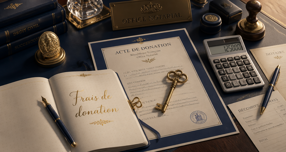 Frais donation sur bureau notarial avec documents