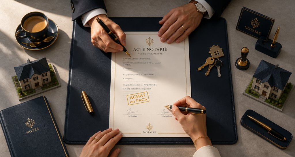 pacs avantage achat immobilier mains signant acte