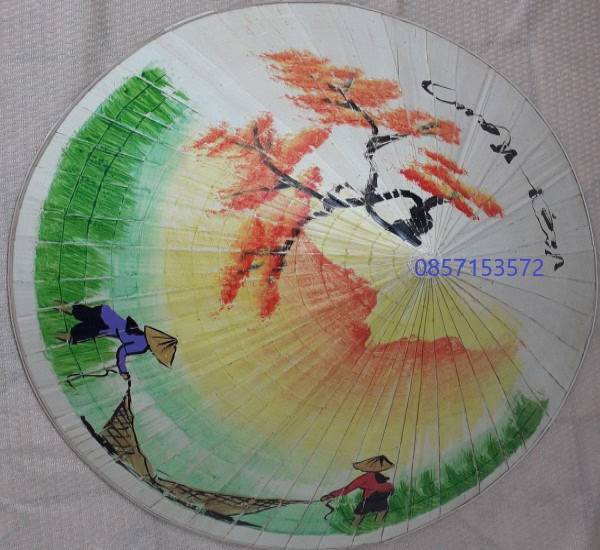 nón lá vẽ phong cảnh đồng quê