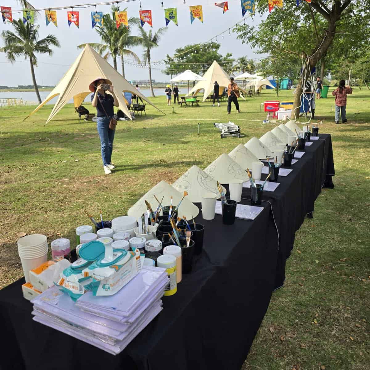 Hand painted conical hat decor for outdoor tourism space in Vietnam