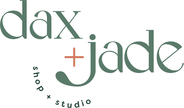 Logo featuring "dax + jade" in stylish typography.