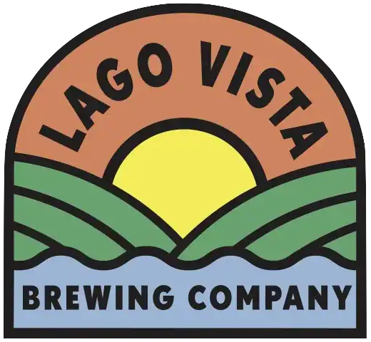 Lago Vista Brewing Company logo with sun and hills design.