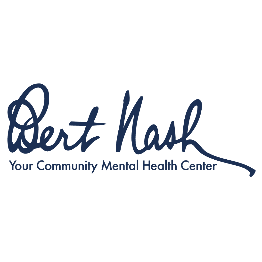 1. Blue cursive text reading "Bert Nash" above smaller blue text "Your Community Mental Health Center" on a white background.