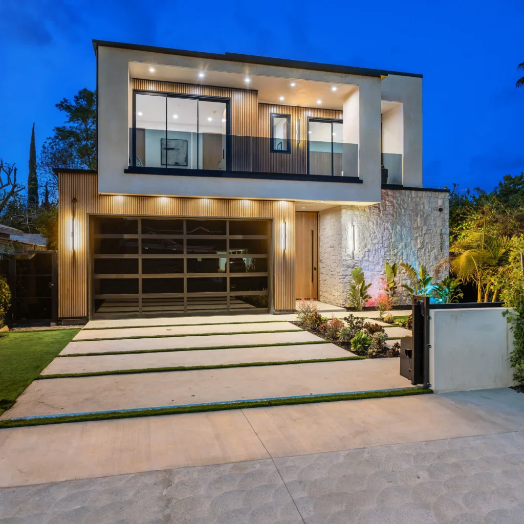 Modern home with sleek design and large glass windows in San Jose.
