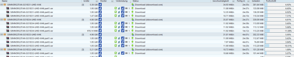 Real DDownload premium download speed test showing over 100 MB/s