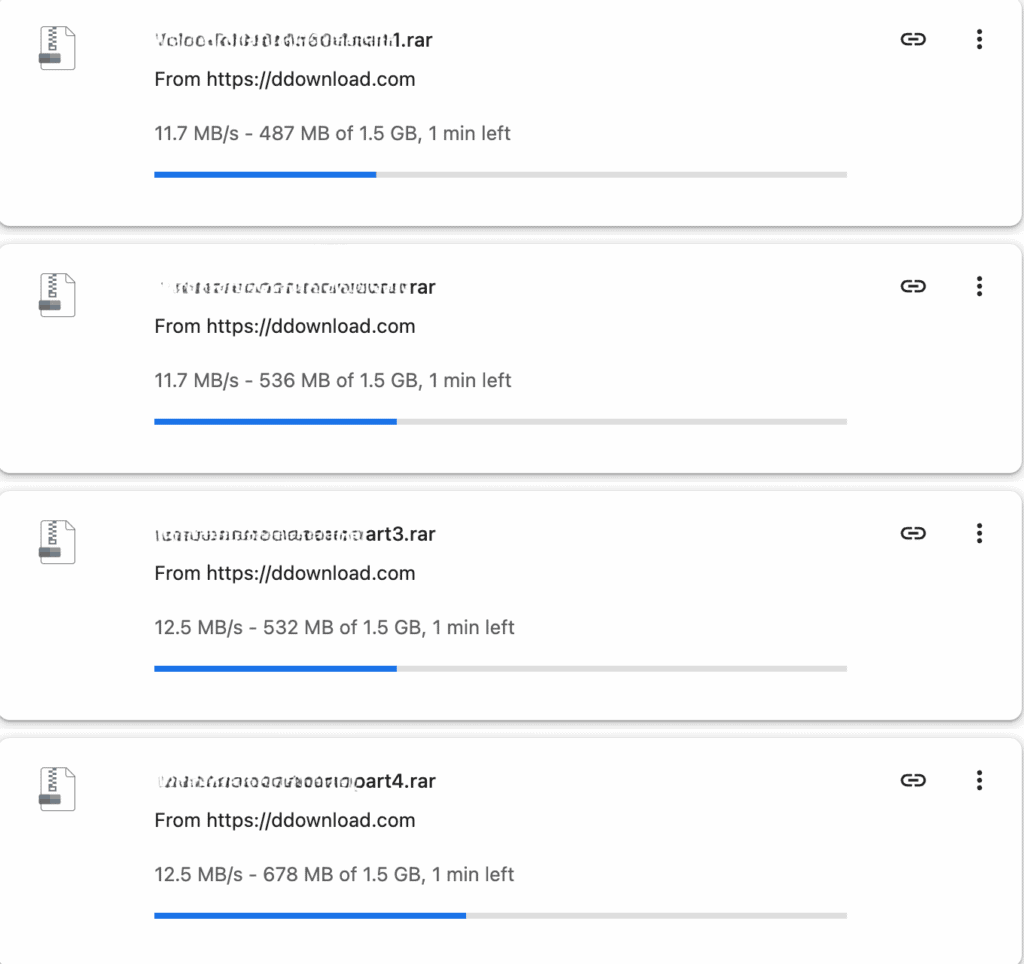 DDownload Premium parallel browser downloads showing several files downloading at the same time