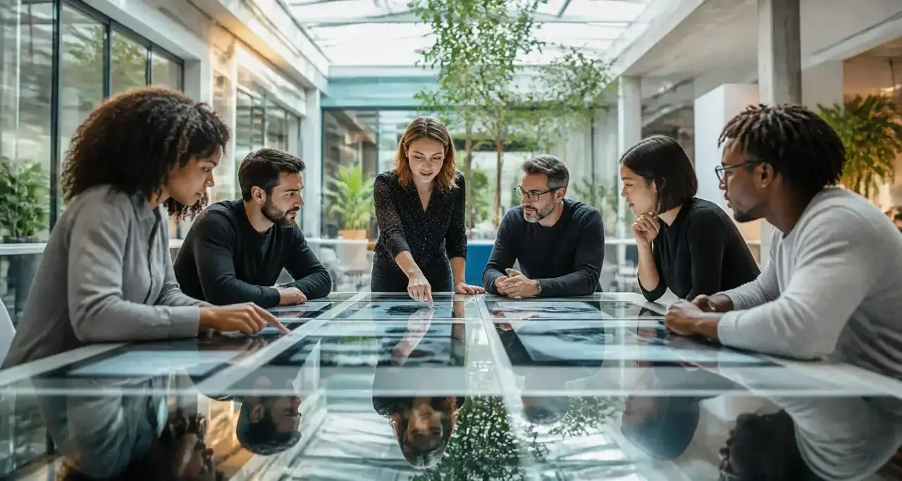 Équipe de professionnels collaborant dans une startup technologique