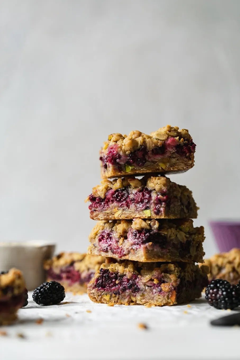 Pistachio-Topped Blackberry Crumble Bars