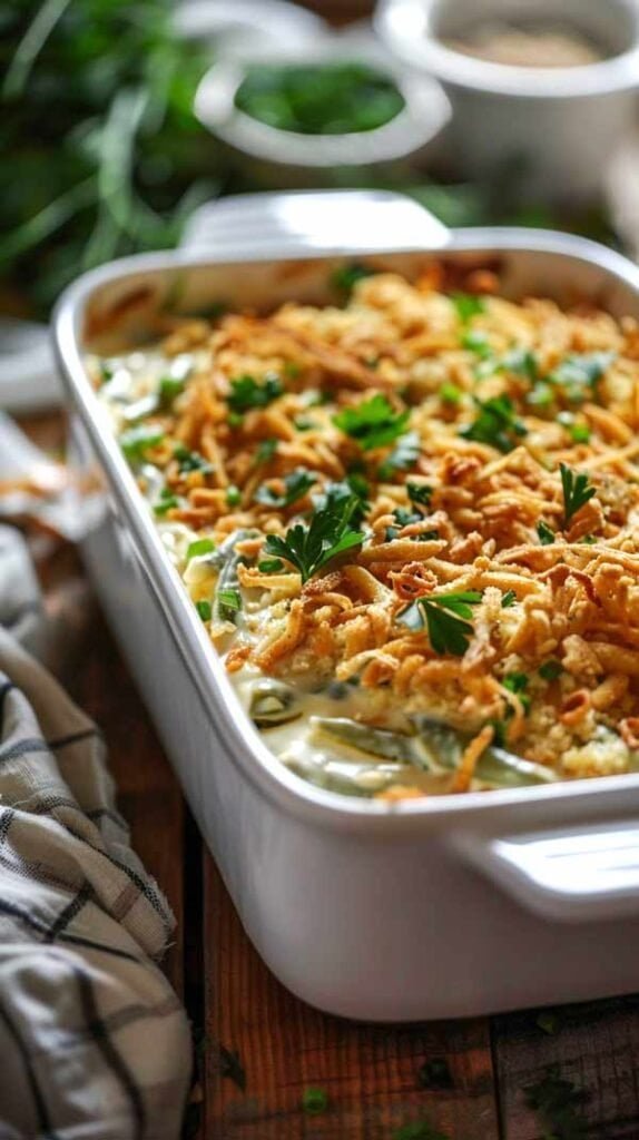 Creamy Green Bean Casserole with Bacon & Mushrooms