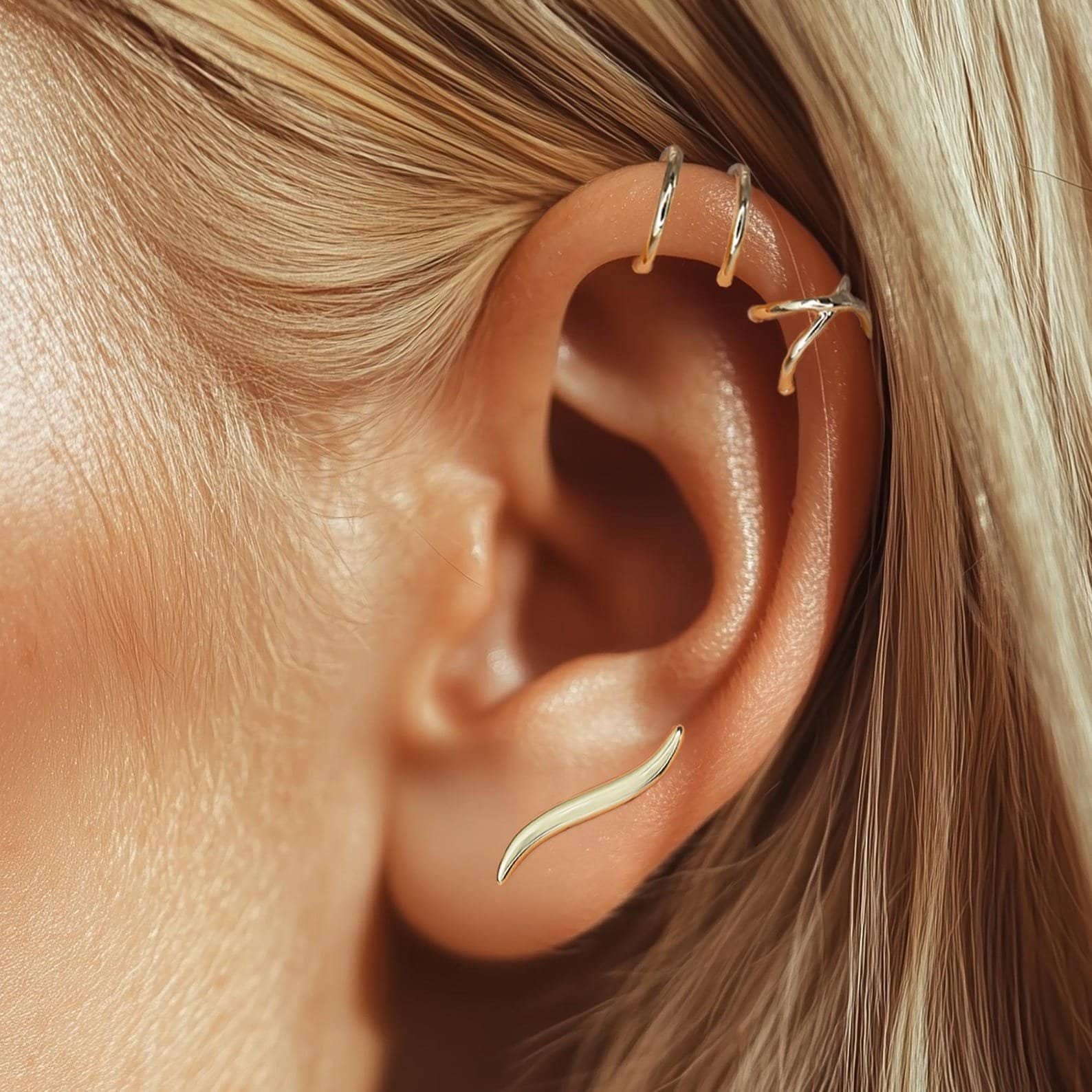 Minimalistic earrings set with ear cuff, no piercing needed — modern handmade jewelry gift for her