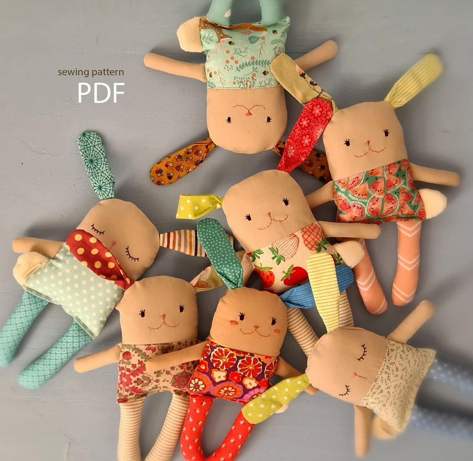 Toy sewing patterns for kids – double-sided bunny sewing pattern for babies made from soft cotton fabric