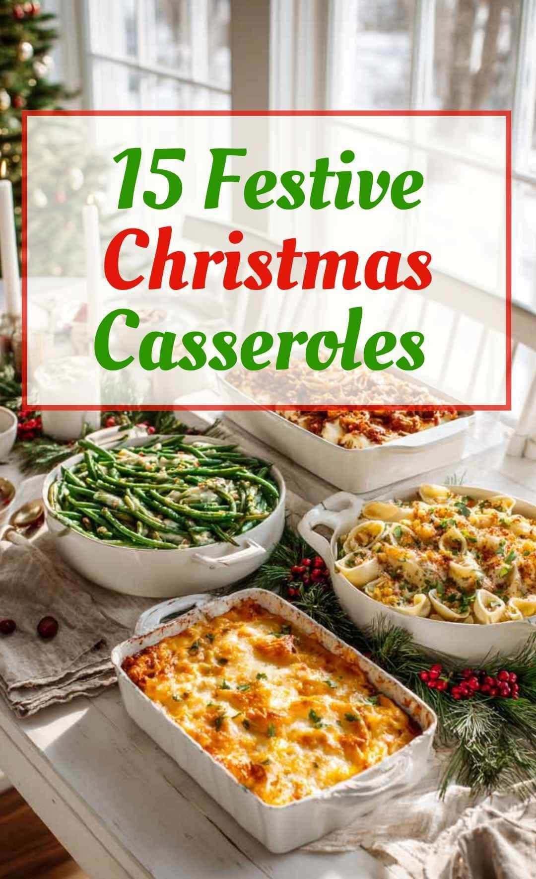 15 Festive Christmas Casseroles — cozy holiday casseroles including baked pasta, creamy potato bakes, and sweet breakfast rolls