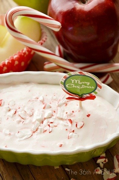 Candy cane dip topped with crushed peppermint — easy Christmas dessert dip