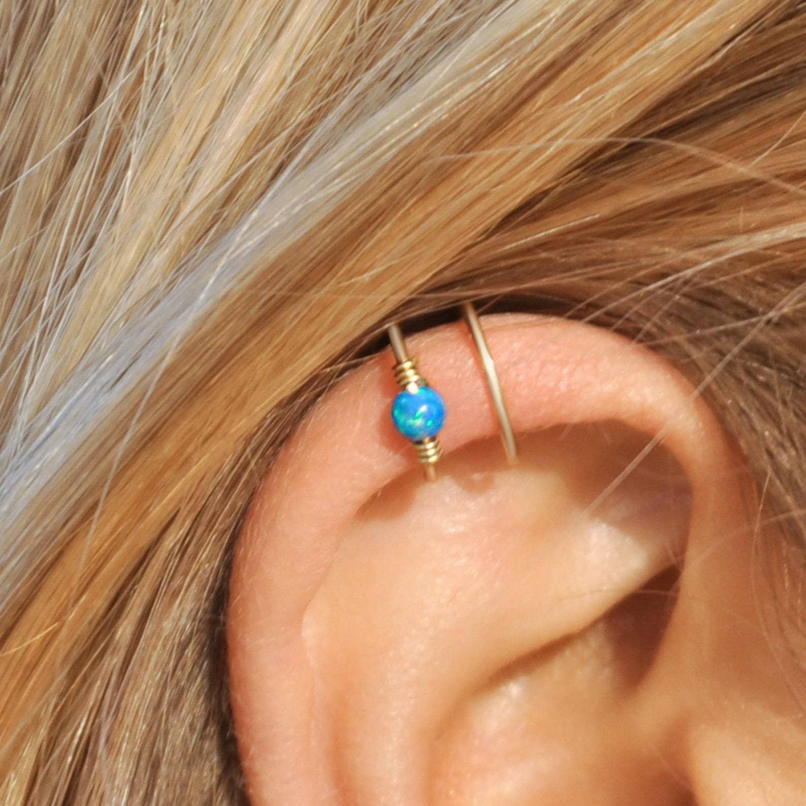 Opal ear cuff — delicate faux cartilage earring with white opal stone from BenittaMoko