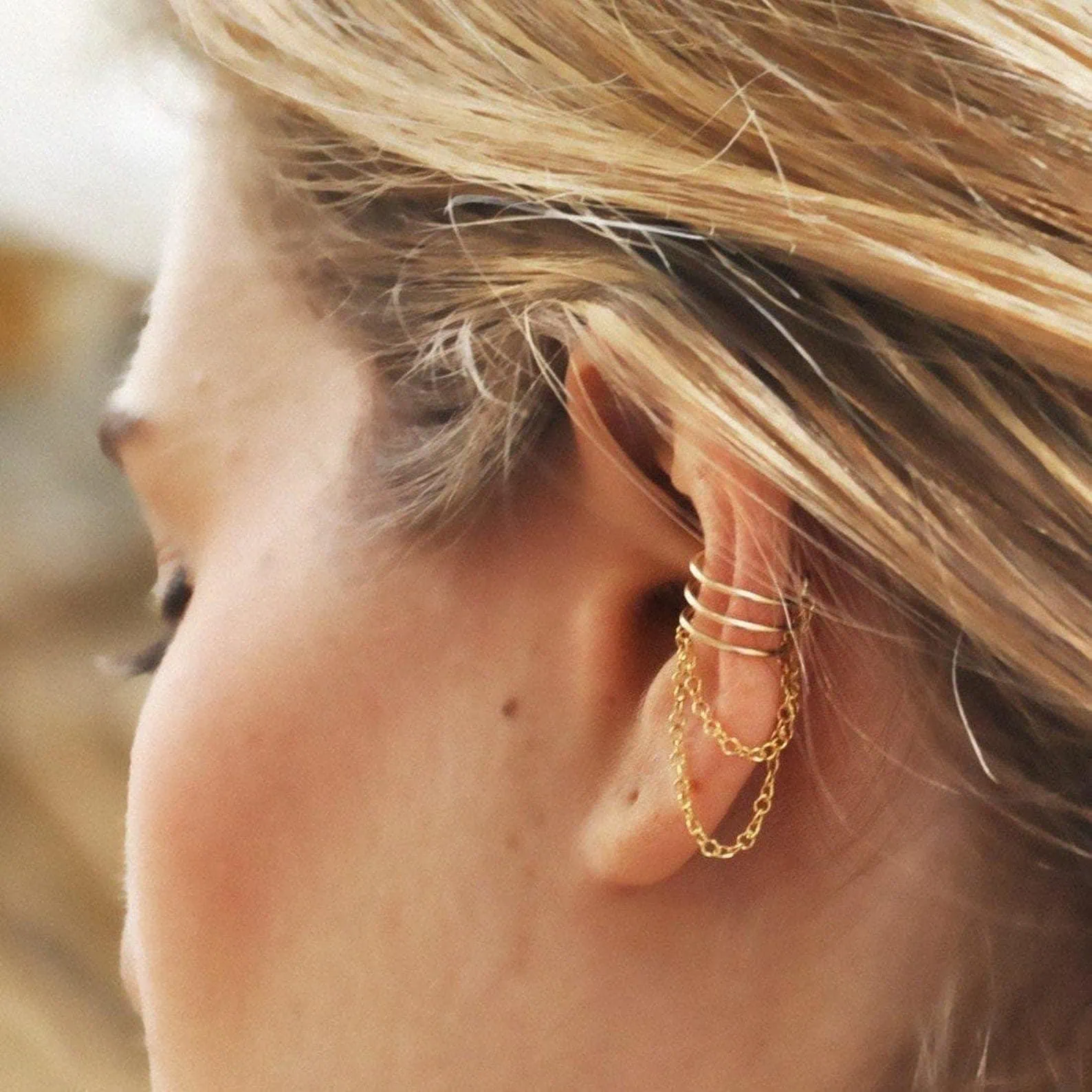 Free line conch ear cuff with chain — fake double piercing jewelry from BenittaMoko