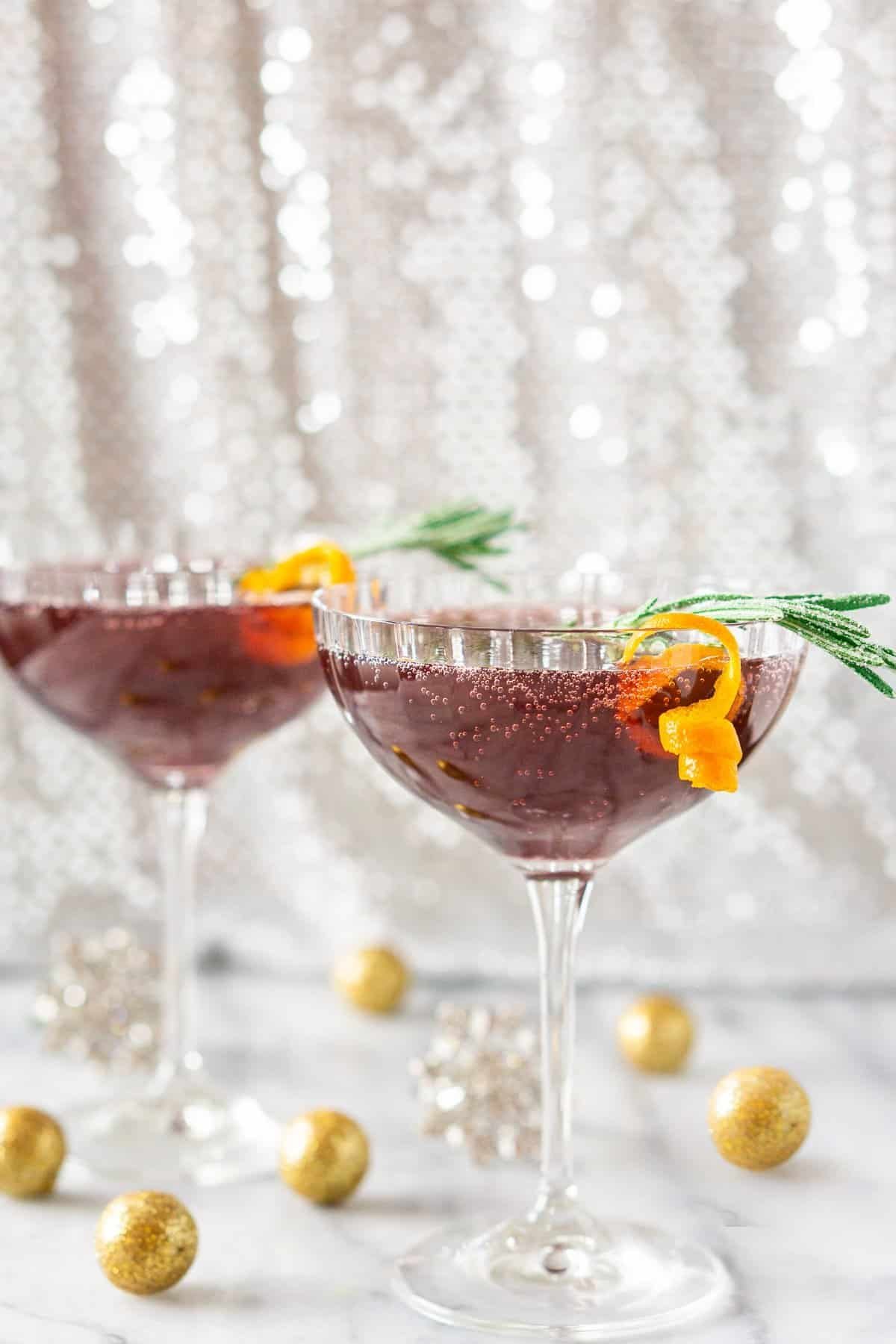 Sparkling pomegranate martini — festive red Christmas cocktail
