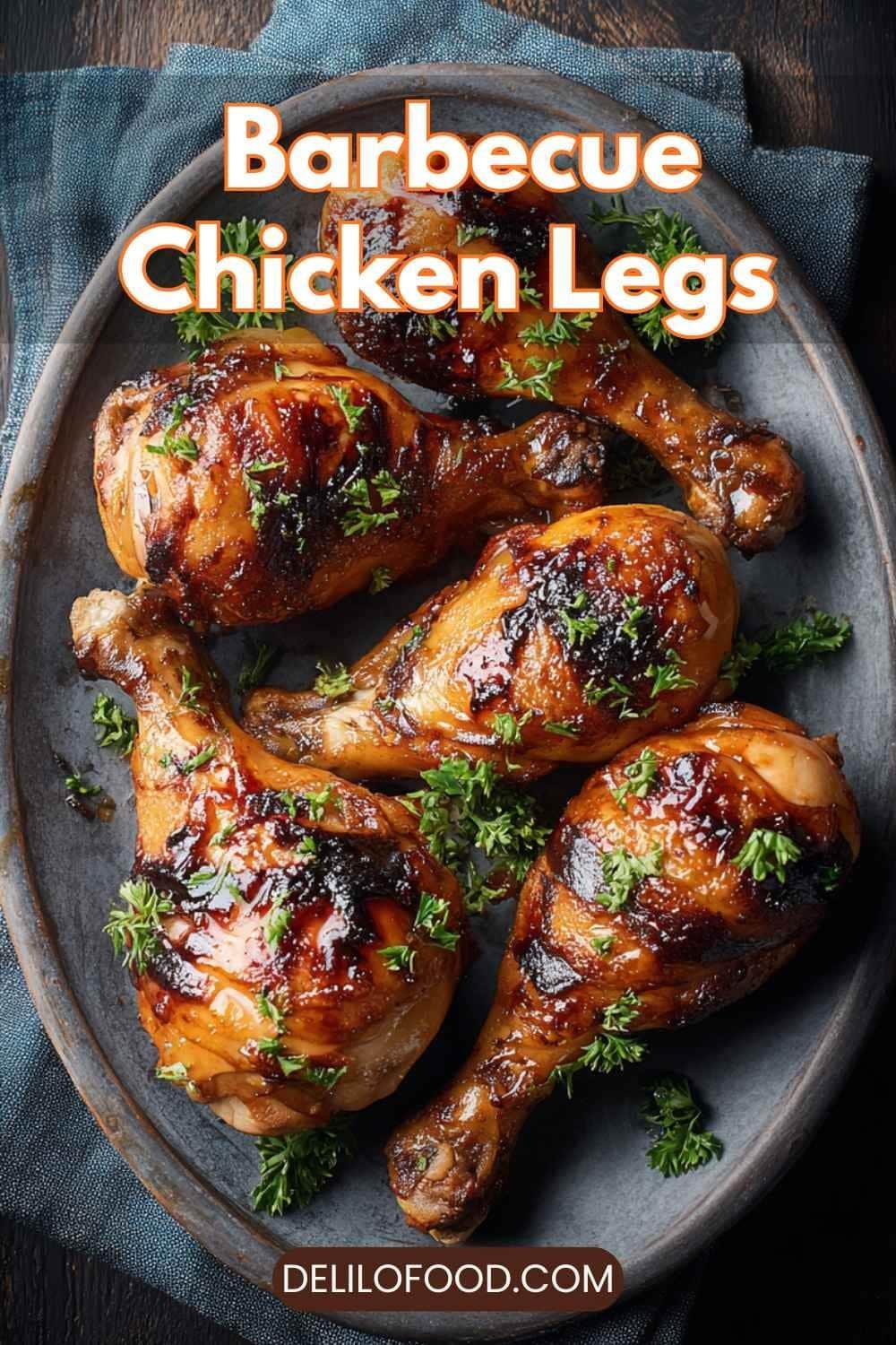 Barbecue chicken legs glazed with smoky sweet sauce, grilled to perfection with caramelized edges and fresh herbs.