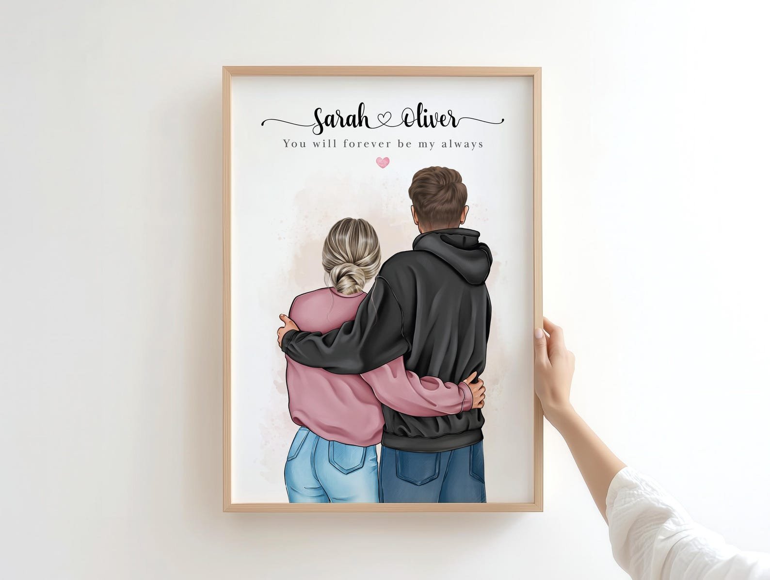 Personalized couple wall art print with custom names and date, a meaningful Valentine’s Day gift.