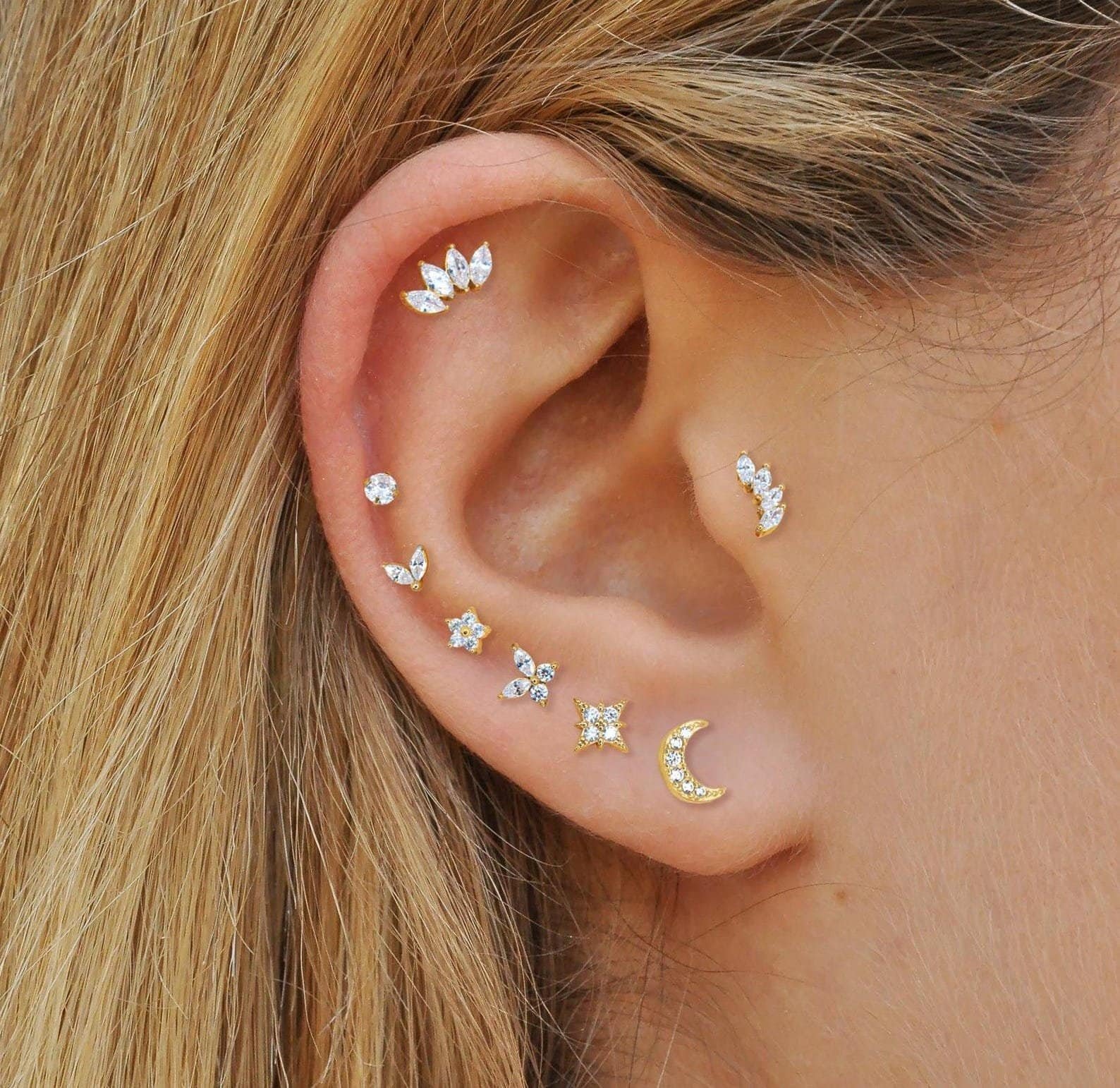 Labret flat back ear stud gold filled – comfortable cartilage piercing jewelry with flat back