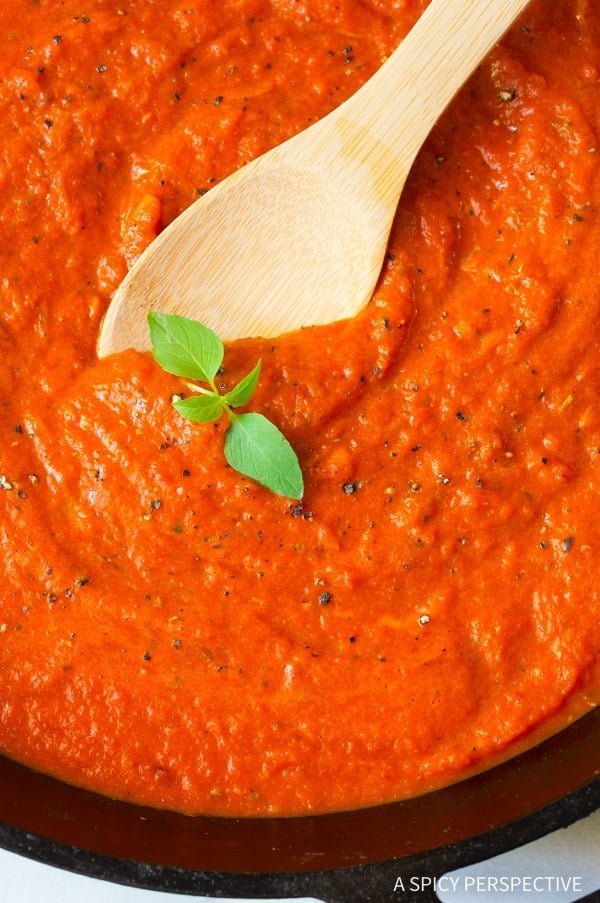 Roasted red pepper marinara — smoky, sweet, and vibrant pasta sauce
