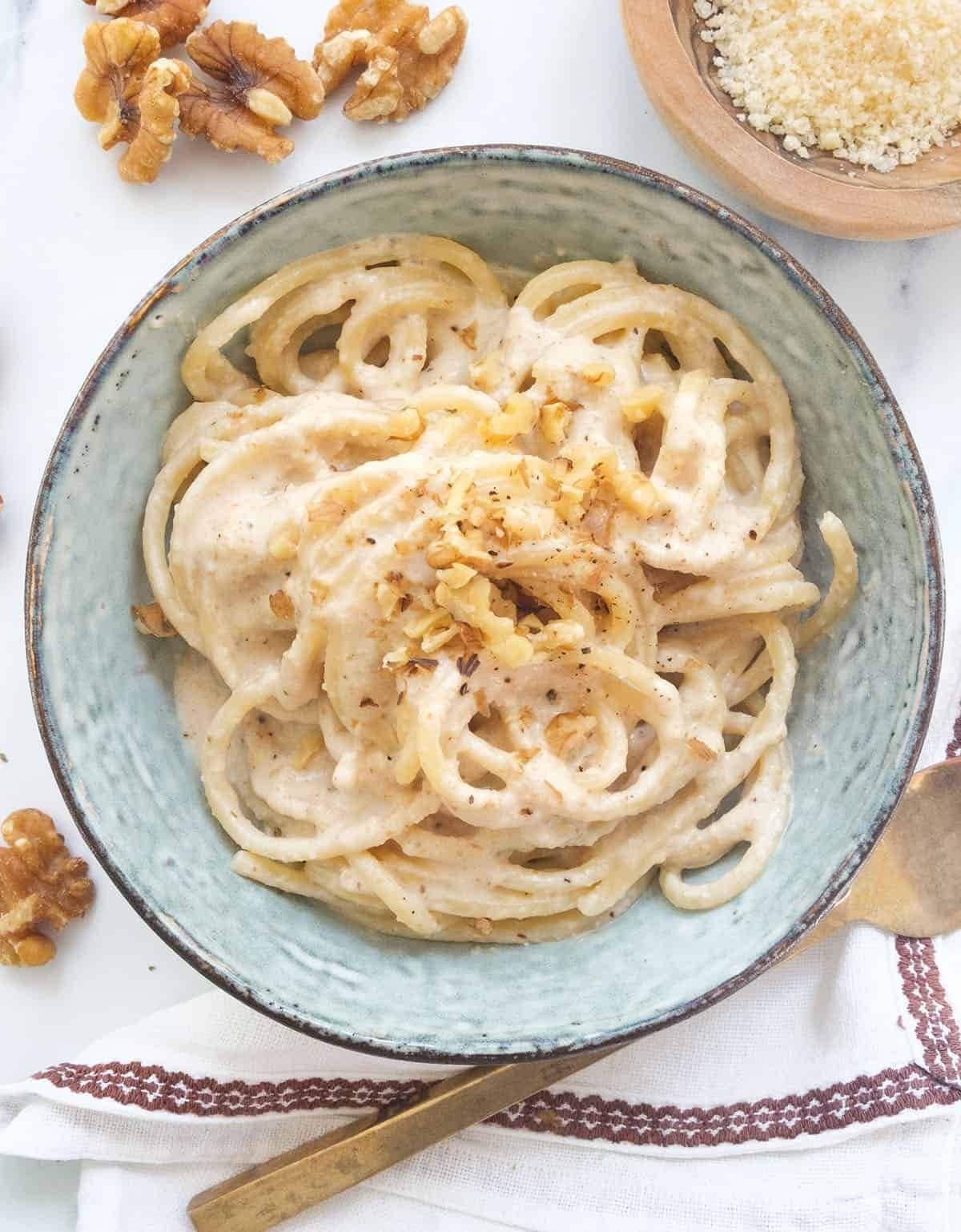 Creamy walnut pasta sauce with Parmesan and olive oil — rich, nutty, and easy to make