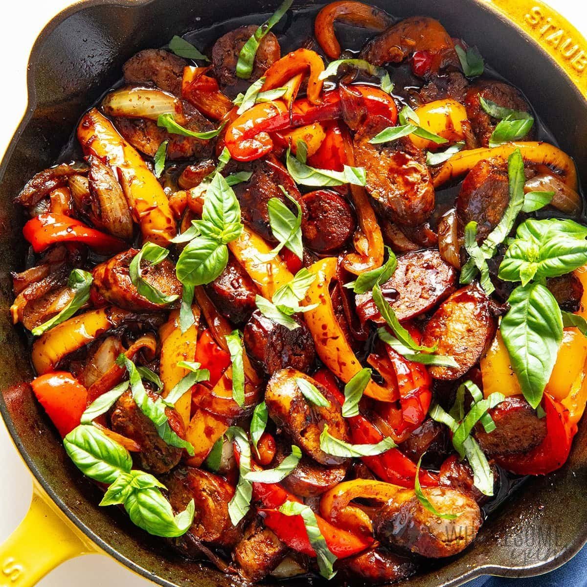 One-pan sausage and peppers with onions and bell peppers