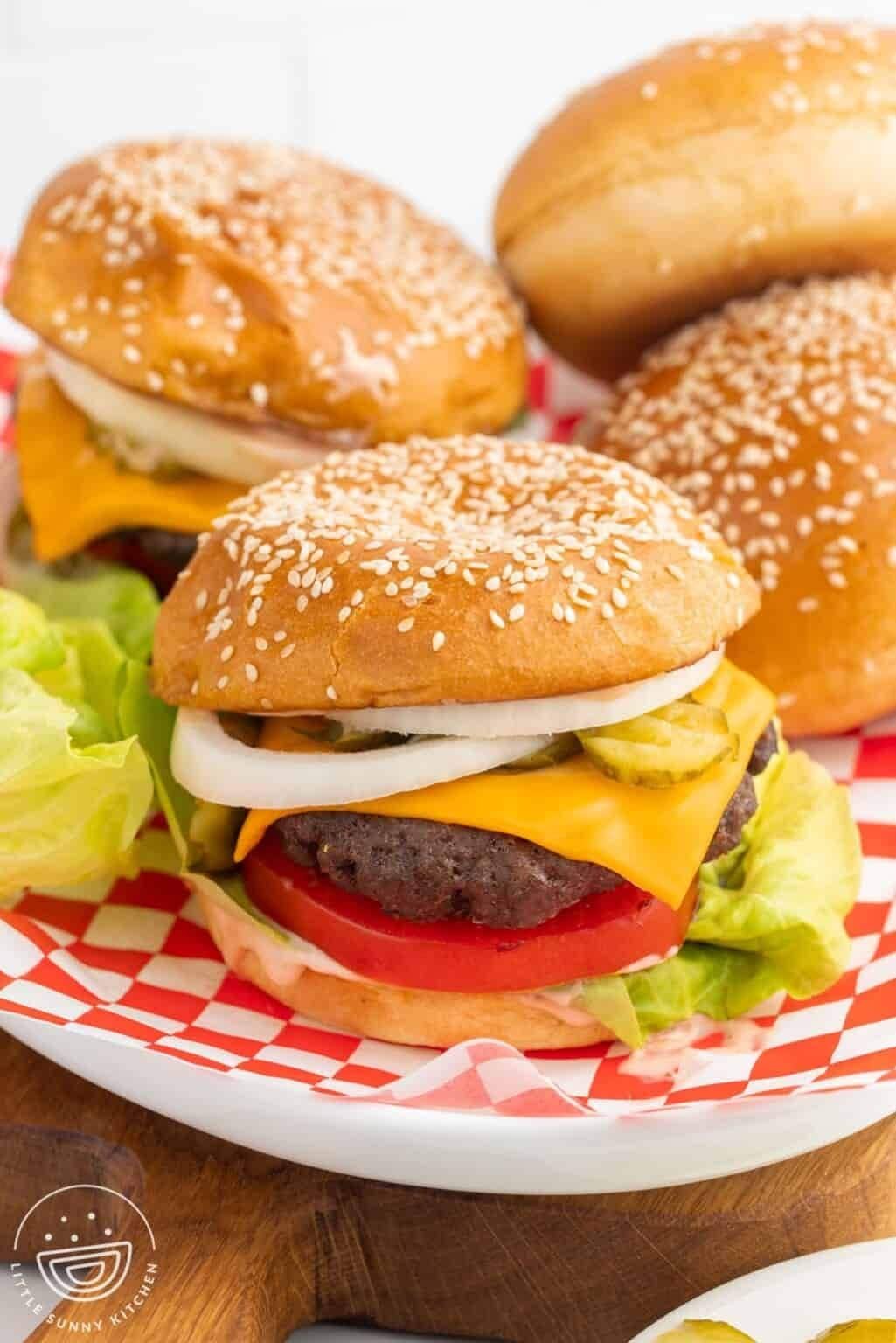 Juicy air fryer hamburgers served as an easy family-friendly meal.