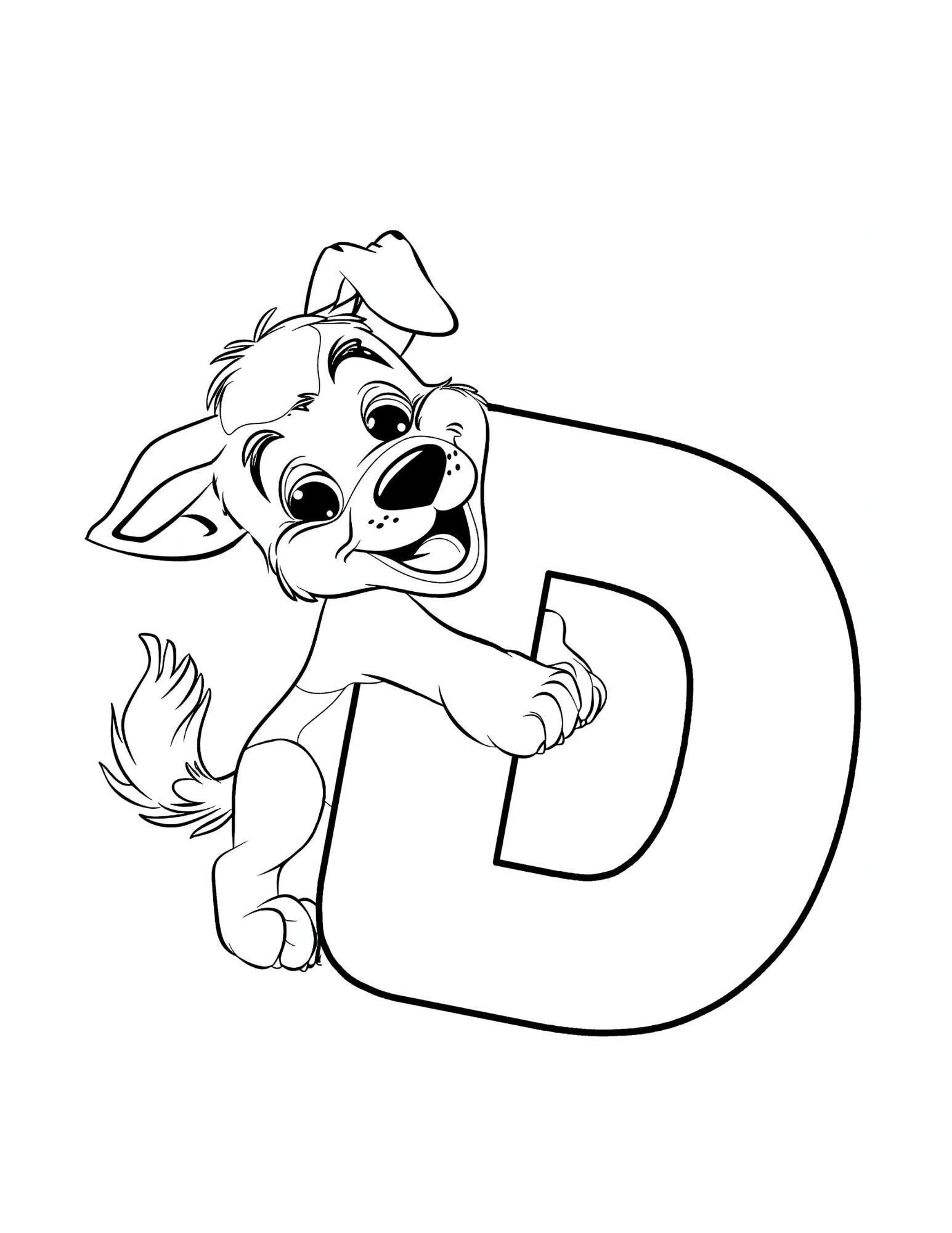 Letter D coloring page printable — Dog — ABC animal coloring pages for preschool and kindergarten