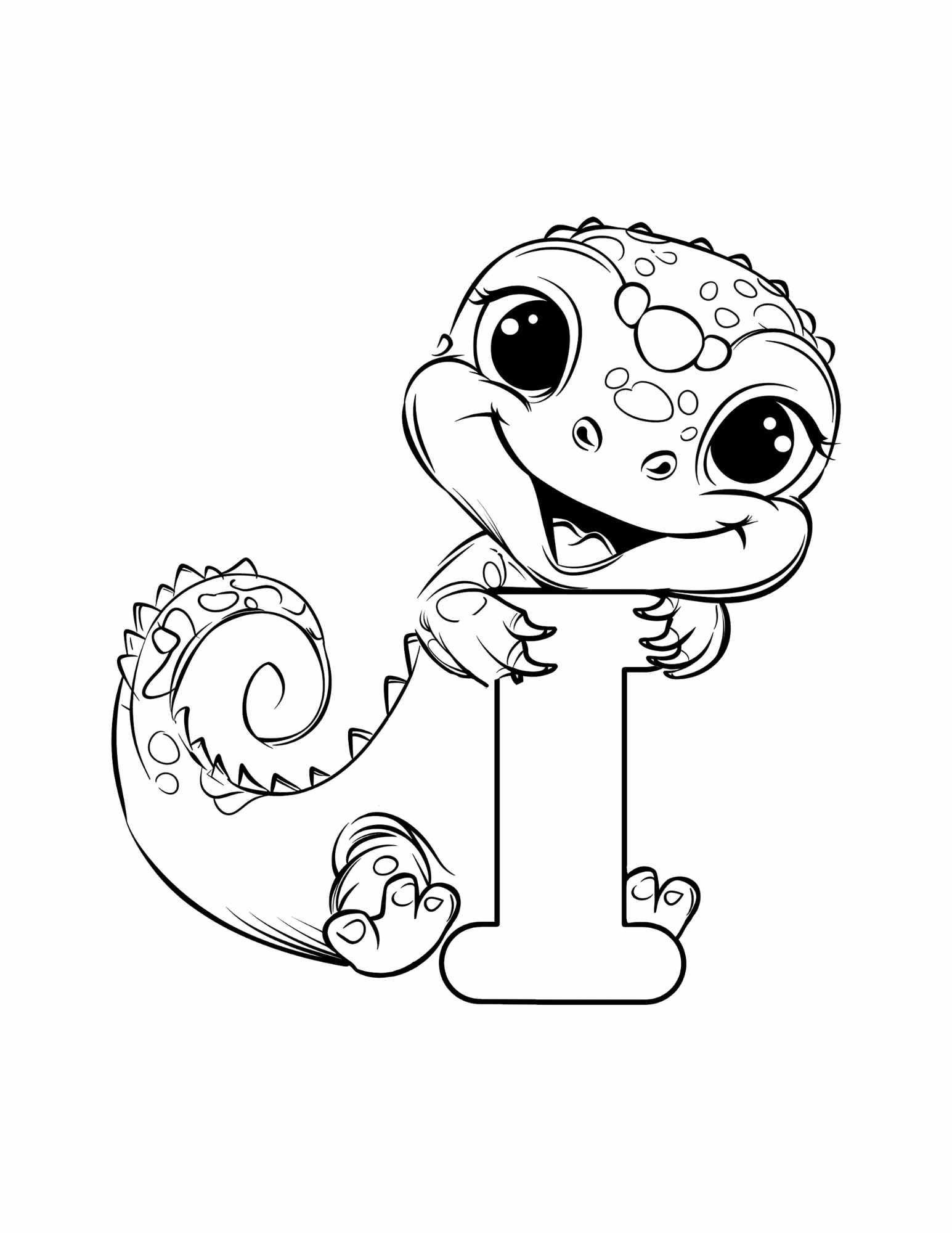 Letter I coloring page printable — Iguana — ABC animal coloring pages for preschool and kindergarten