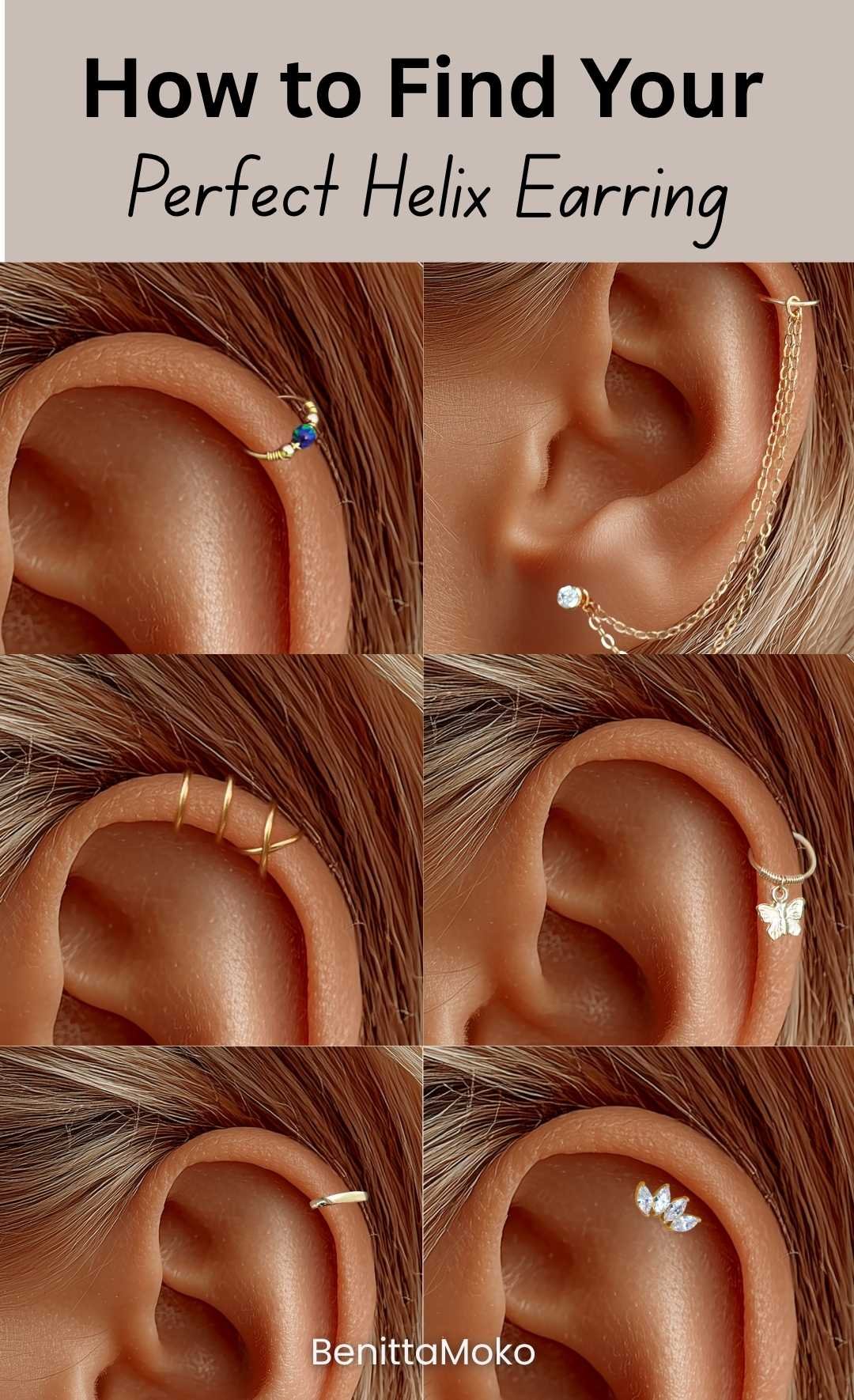 How to Find Your Perfect Helix Earring pin with six helix jewelry styles for cartilage piercings