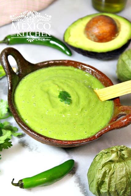 Creamy green avocado salsa served in a bowl