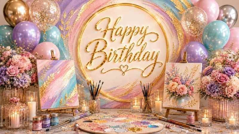 Art birthday 4K background on a TV screen