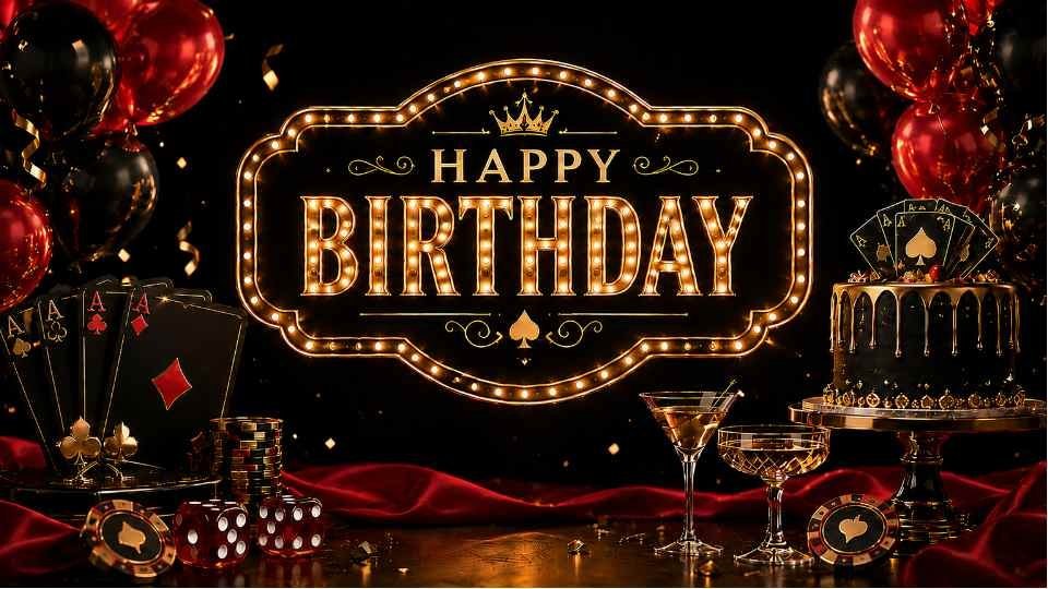 Casino 4K birthday background on a TV screen