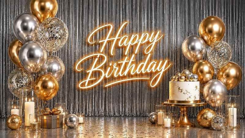 Glitter and glam 4K birthday background shown on a TV screen