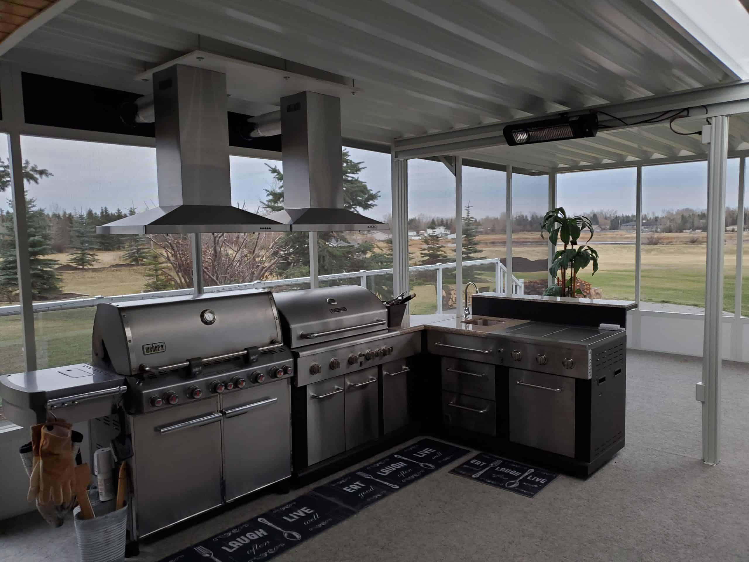 Chestermere lake patio screen room interior bbq