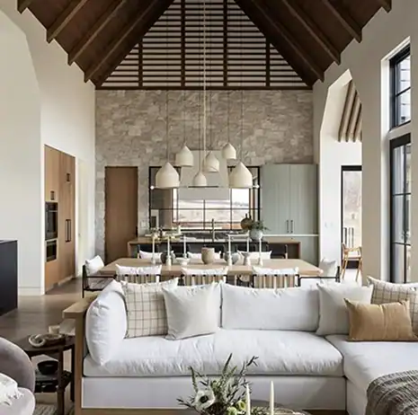 Vaulted ceiling living area