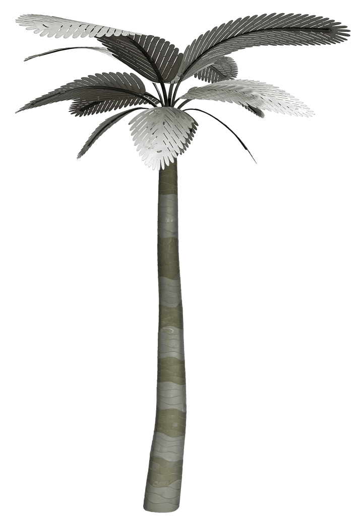 Artificial palm tree for interior and exterior decoration, adding a tropical touch to any space.